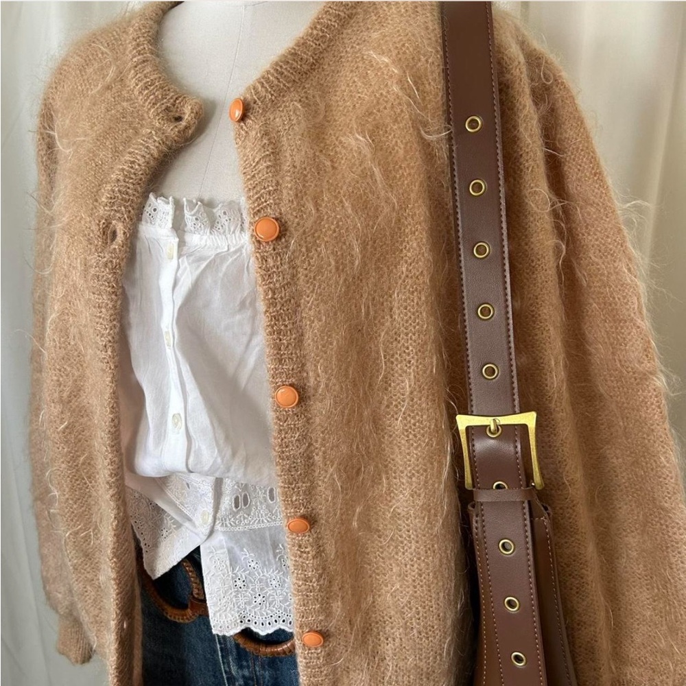 Vintage Madeleine Mohair blend button-up cardigan sweater Tan Medium. - Picture 7 of 10